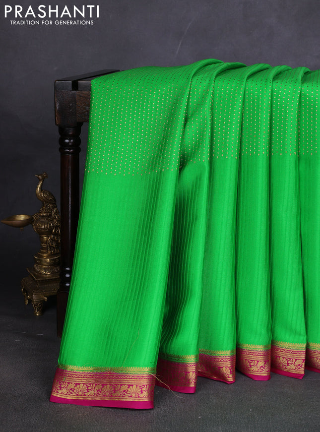 Pure mysore silk sareee green and pink with allover zari woven buttas and zari woven border