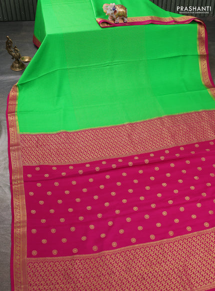 Pure mysore silk sareee green and pink with allover zari woven buttas and zari woven border