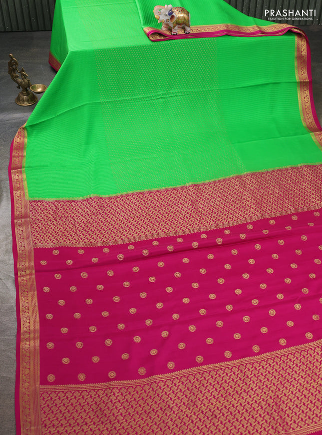 Pure mysore silk sareee green and pink with allover zari woven buttas and zari woven border