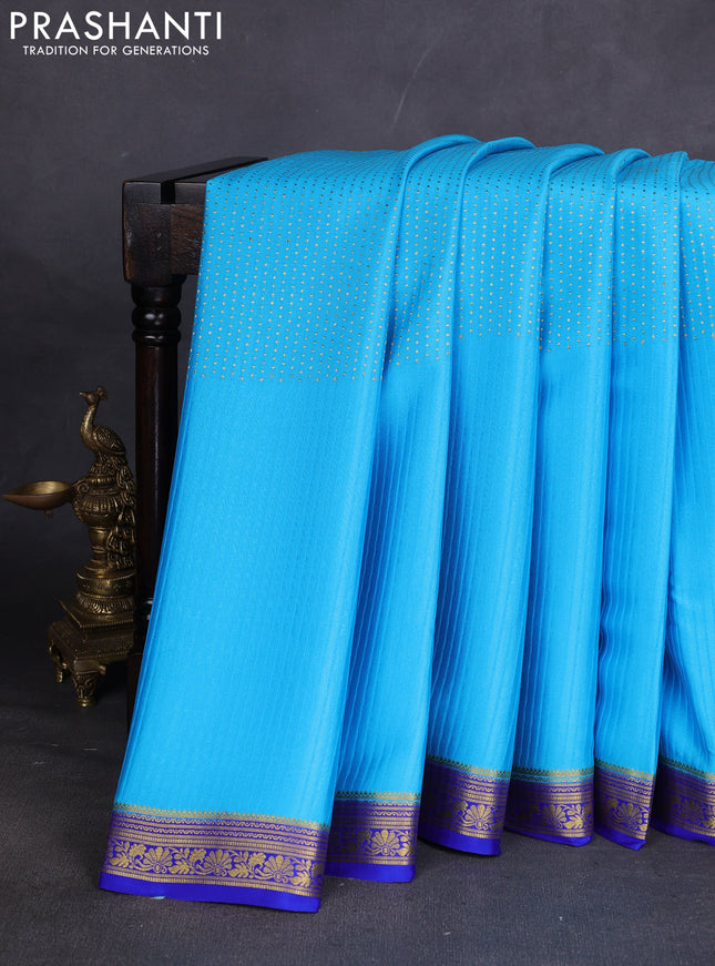 Pure mysore silk sareee light blue and blue with allover zari woven buttas and zari woven border