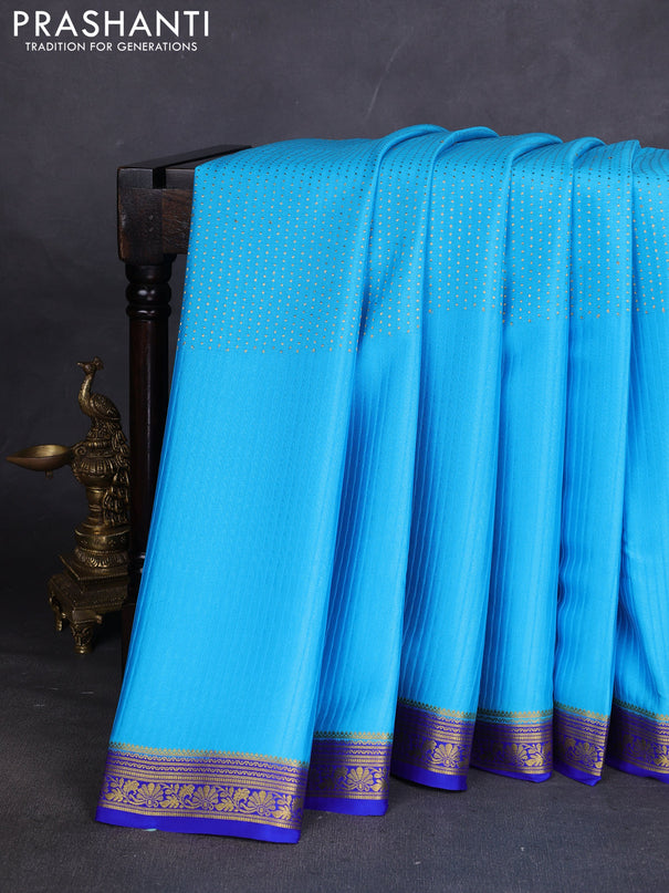 Pure mysore silk sareee light blue and blue with allover zari woven buttas and zari woven border