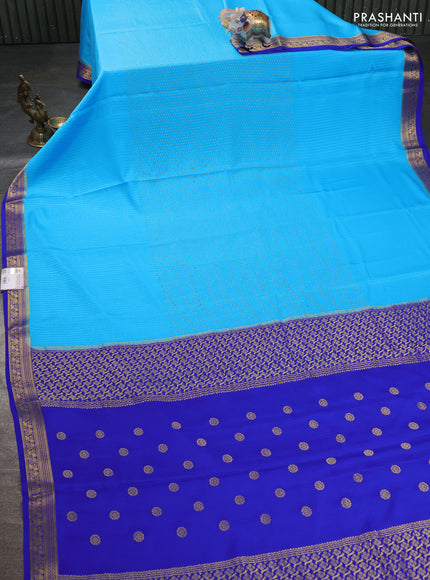 Pure mysore silk sareee light blue and blue with allover zari woven buttas and zari woven border