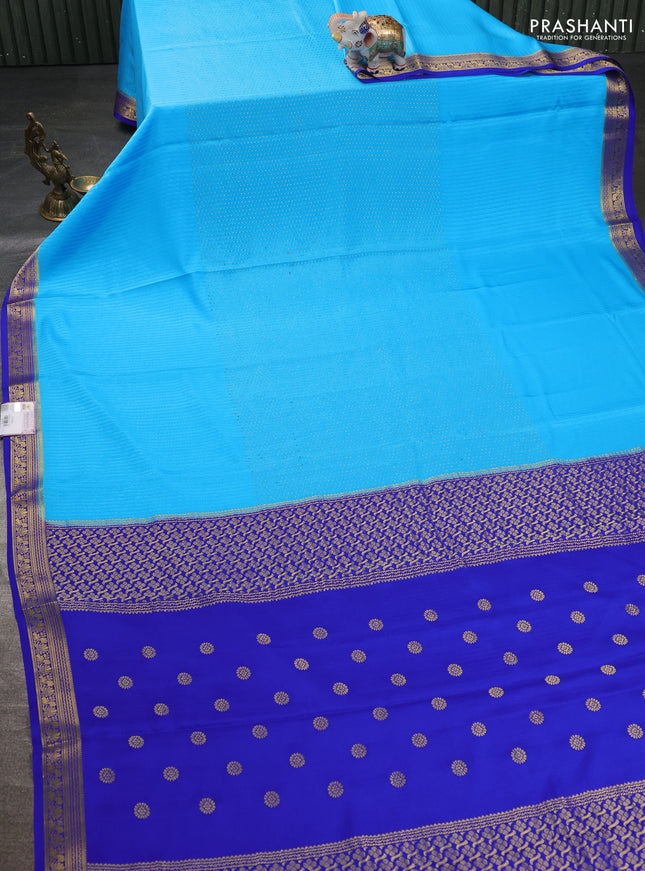 Pure mysore silk sareee light blue and blue with allover zari woven buttas and zari woven border