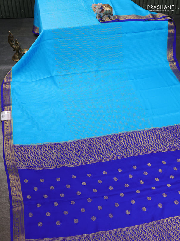 Pure mysore silk sareee light blue and blue with allover zari woven buttas and zari woven border