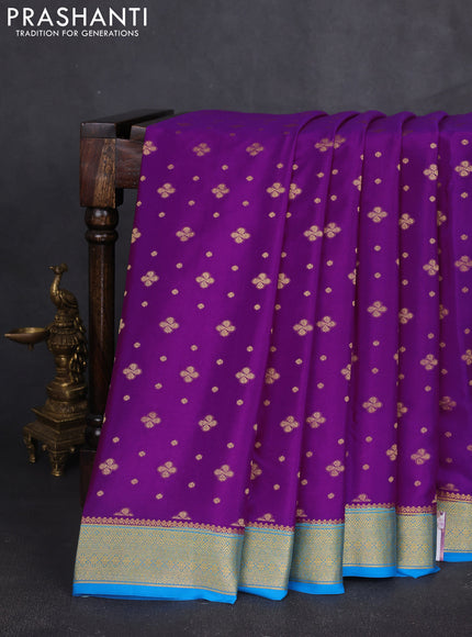 Pure mysore silk sareee purple and cs blue with allover zari woven buttas and zari woven border
