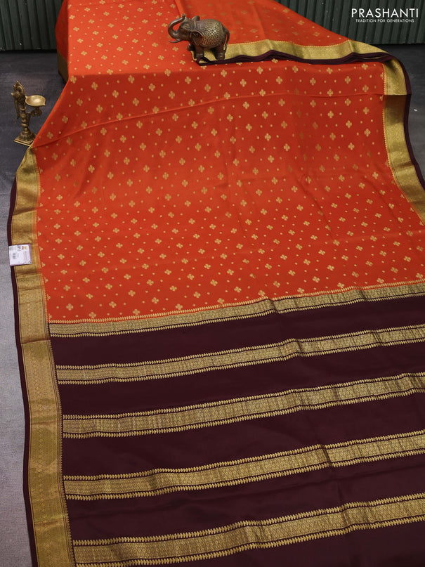 Pure mysore silk sareee rust shade and coffee brown with allover zari woven buttas and zari woven border