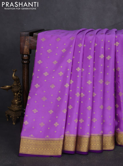 Pure mysore silk sareee lavender and violet with allover zari woven buttas and zari woven border