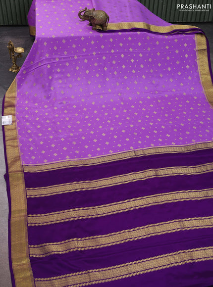 Pure mysore silk sareee lavender and violet with allover zari woven buttas and zari woven border