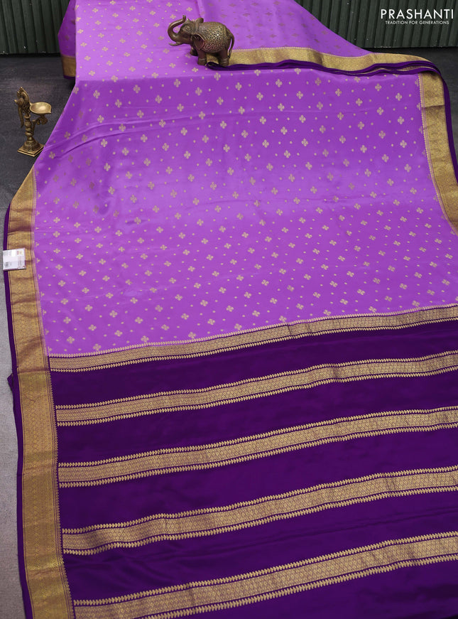 Pure mysore silk sareee lavender and violet with allover zari woven buttas and zari woven border