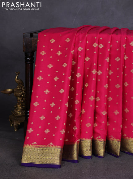 Pure mysore silk sareee pink and violet shade with allover zari woven buttas and zari woven border
