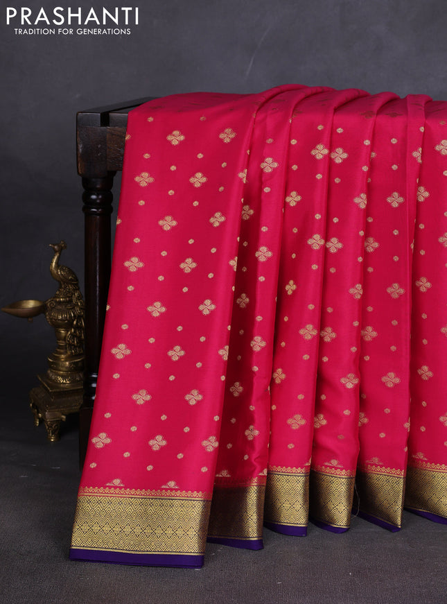 Pure mysore silk sareee pink and violet shade with allover zari woven buttas and zari woven border