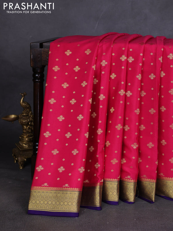 Pure mysore silk sareee pink and violet shade with allover zari woven buttas and zari woven border