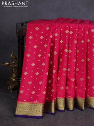 Pure mysore silk sareee pink and violet shade with allover zari woven buttas and zari woven border