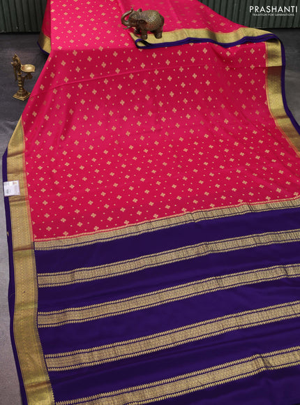 Pure mysore silk sareee pink and violet shade with allover zari woven buttas and zari woven border