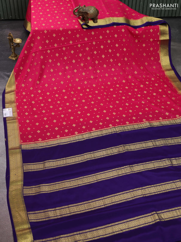 Pure mysore silk sareee pink and violet shade with allover zari woven buttas and zari woven border
