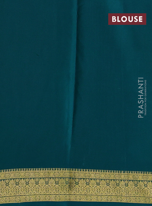 Pure mysore silk sareee red and teal green with allover zari woven buttas and zari woven border