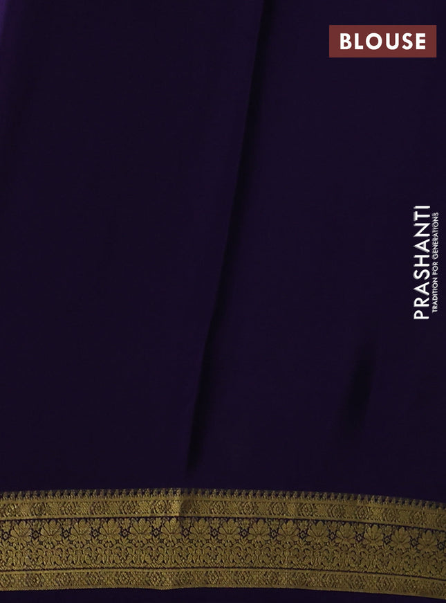 Pure mysore silk sareee pista green and violet with allover zari woven buttas and zari woven border