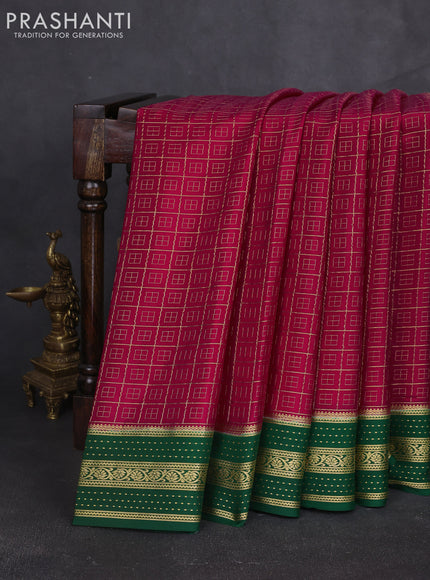 Pure mysore silk sareee dark pink and green with allover zari woven geometric weaves and zari woven border