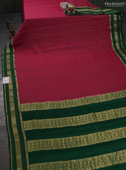 Pure mysore silk sareee dark pink and green with allover zari woven geometric weaves and zari woven border
