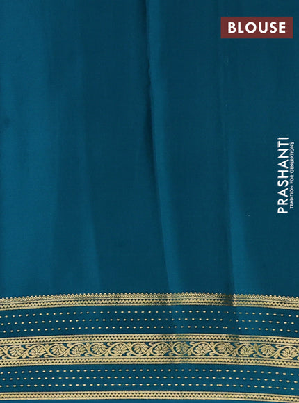 Pure mysore silk sareee purple and teal green with allover zari woven geometric weaves and zari woven border