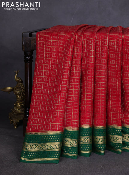 Pure mysore silk sareee red and green with allover zari woven geometric weaves and zari woven border