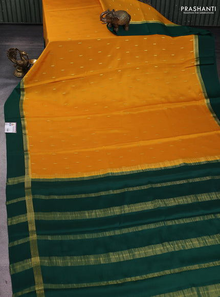 Pure mysore silk sareee mustard yellow and green with zari woven buttas and zari woven simple border