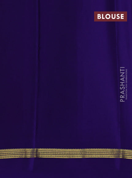 Pure mysore silk sareee magenta pink and dark blue with zari woven buttas and zari woven simple border