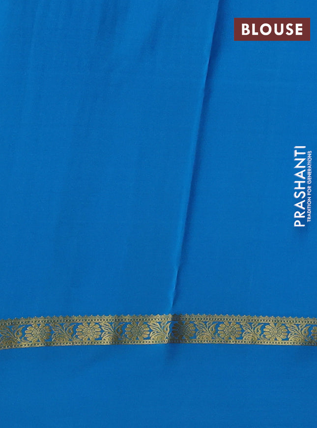 Pure mysore silk sareee blue and cs blue with allover zari weaves and zari woven simple border