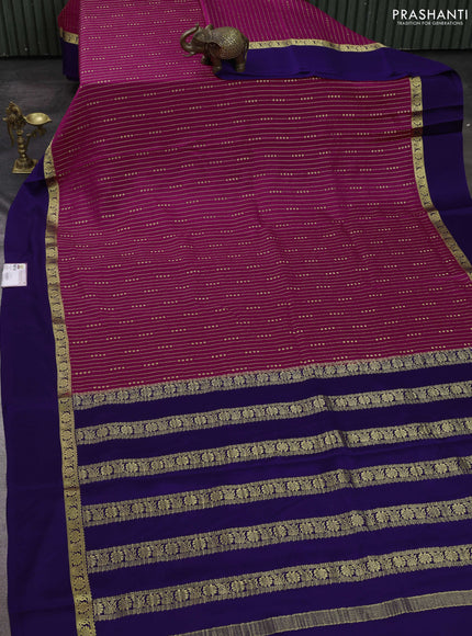 Pure mysore silk sareee magenta pink and dark blue with allover zari weaves and zari woven simple border