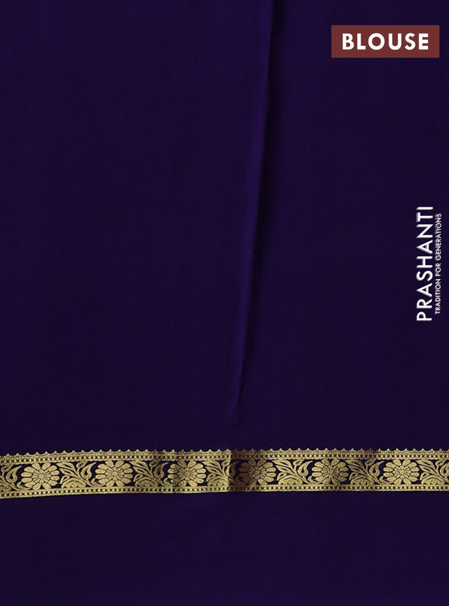 Pure mysore silk sareee magenta pink and dark blue with allover zari weaves and zari woven simple border