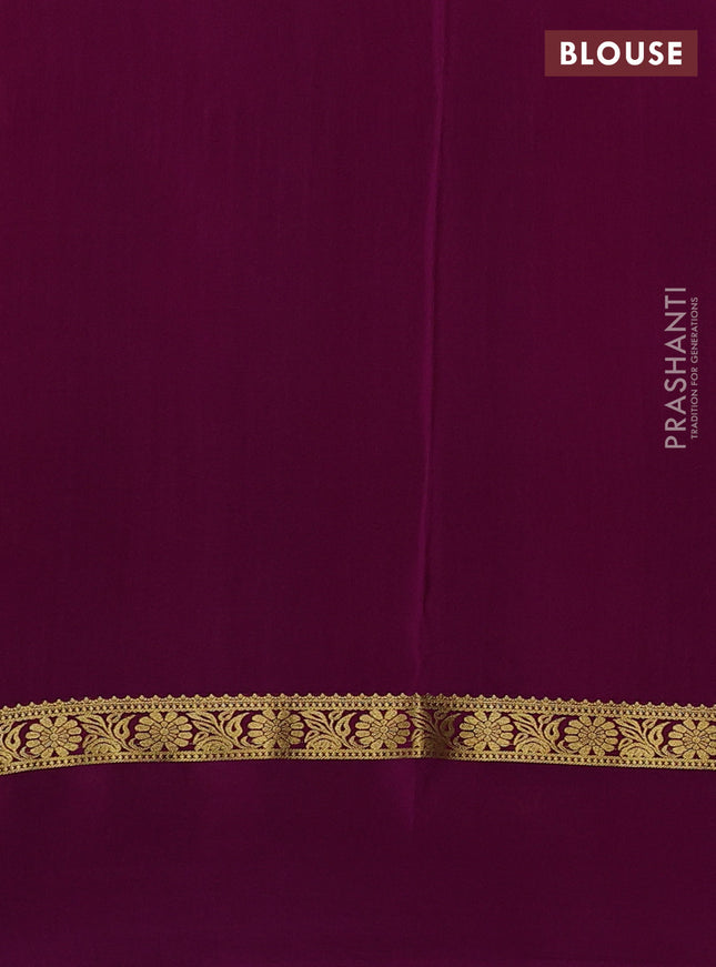 Pure mysore silk sareee peach pink and purple with allover zari weaves and zari woven simple border