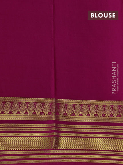 Pure mysore silk sareee mehendi green and pink with allover zari weaves and long zari woven border