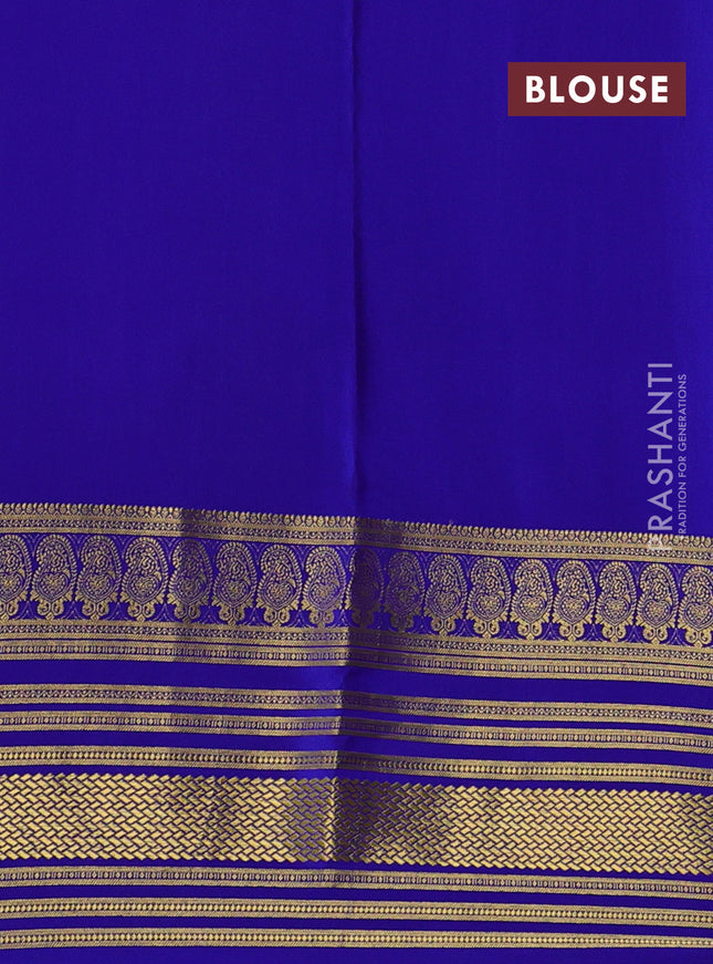 Pure mysore silk sareee lavender and blue with allover zari weaves and long zari woven border