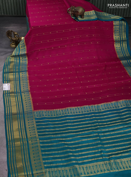Pure mysore silk sareee pink and teal green with allover zari weaves and long zari woven border