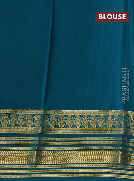 Pure mysore silk sareee pink and teal green with allover zari weaves and long zari woven border
