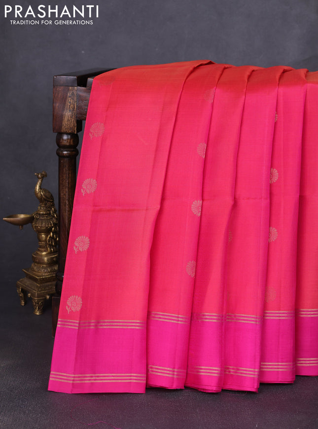 Pure soft silk saree dual shade of pink with zari woven buttas and long rettapet zari woven border