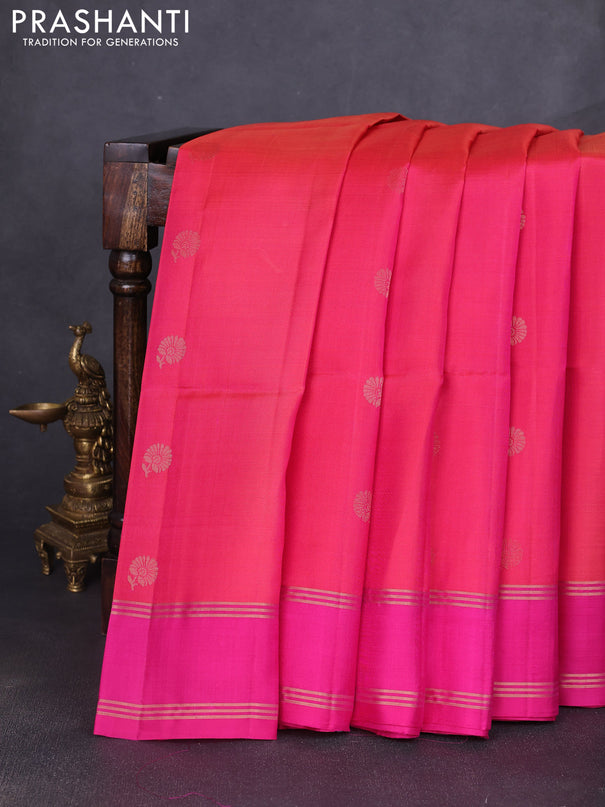 Pure soft silk saree dual shade of pink with zari woven buttas and long rettapet zari woven border