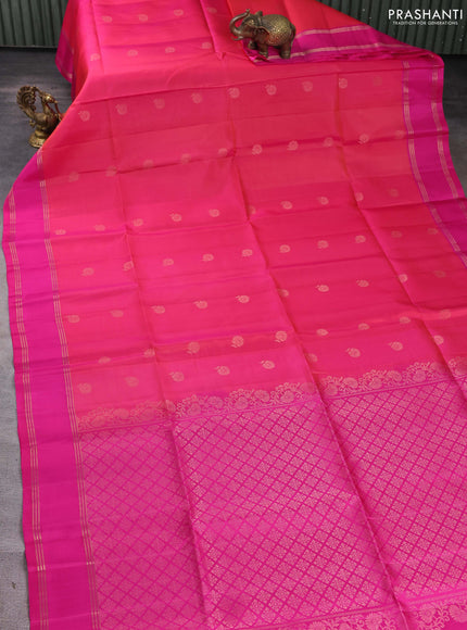 Pure soft silk saree dual shade of pink with zari woven buttas and long rettapet zari woven border