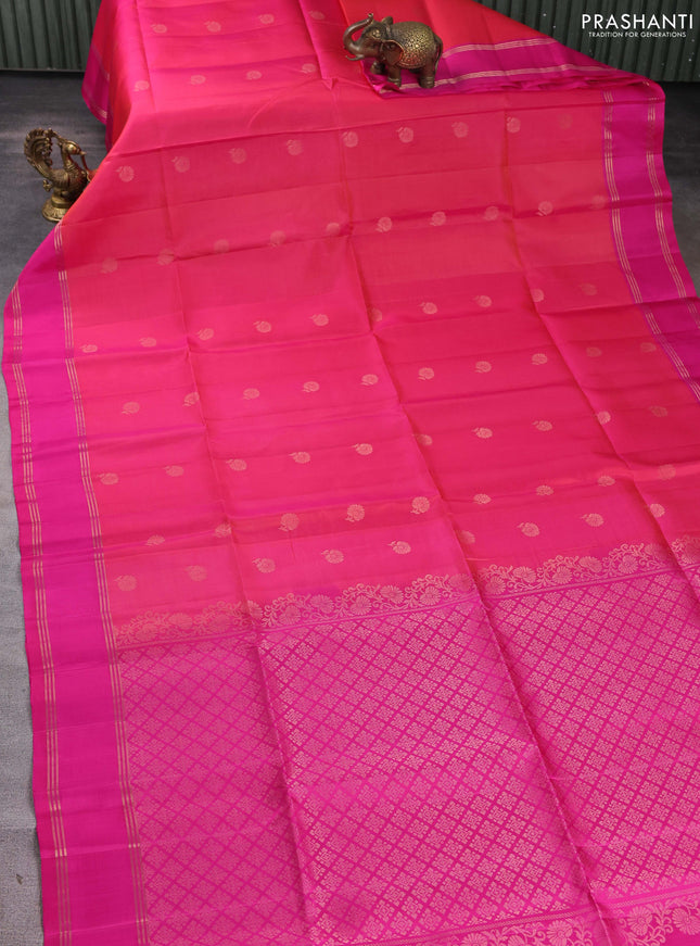 Pure soft silk saree dual shade of pink with zari woven buttas and long rettapet zari woven border