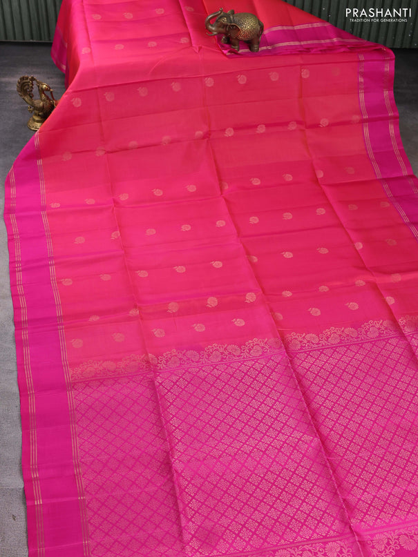 Pure soft silk saree dual shade of pink with zari woven buttas and long rettapet zari woven border