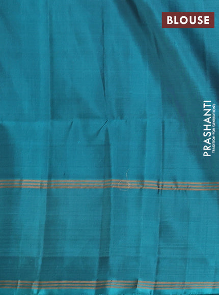 Pure soft silk saree coffee brown and teal blue with allover zari woven buttas and long rettapet zari woven border