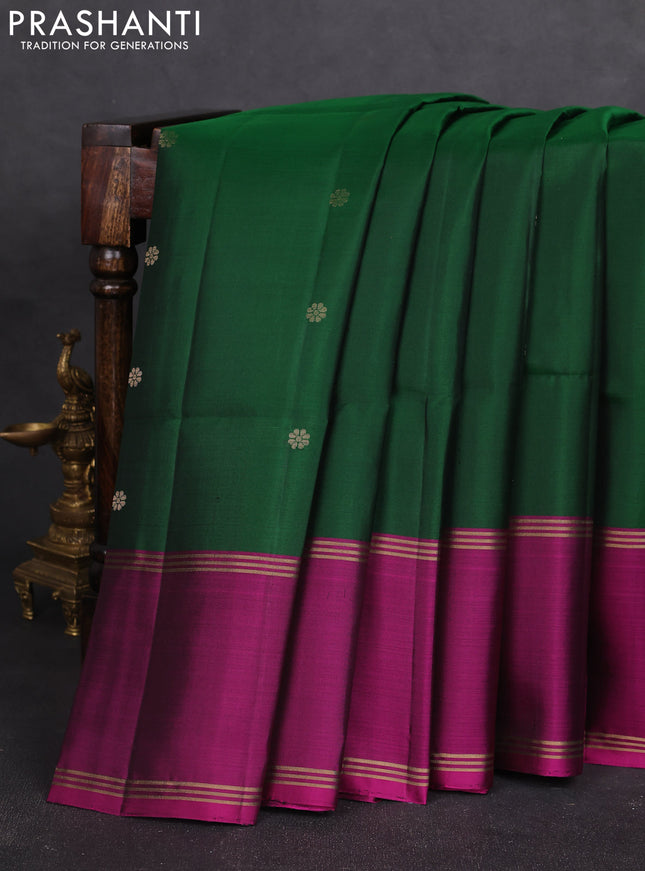 Pure soft silk saree green and dark pink with allover zari woven buttas and rettapet zari woven border