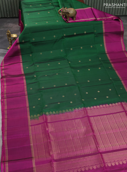 Pure soft silk saree green and dark pink with allover zari woven buttas and rettapet zari woven border
