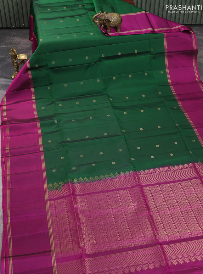 Pure soft silk saree green and dark pink with allover zari woven buttas and rettapet zari woven border