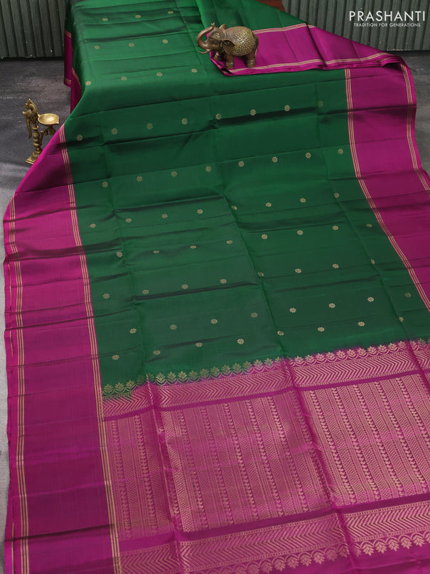 Pure soft silk saree green and dark pink with allover zari woven buttas and rettapet zari woven border