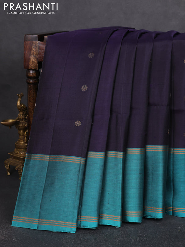 Pure soft silk saree navy blue and teal blue with allover zari woven buttas and rettapet zari woven border