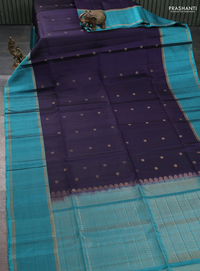 Pure soft silk saree navy blue and teal blue with allover zari woven buttas and rettapet zari woven border
