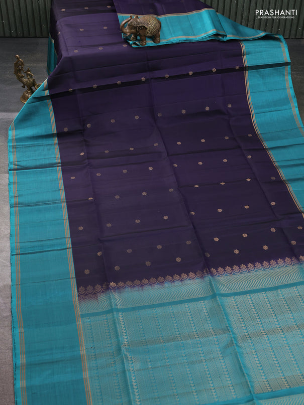Pure soft silk saree navy blue and teal blue with allover zari woven buttas and rettapet zari woven border
