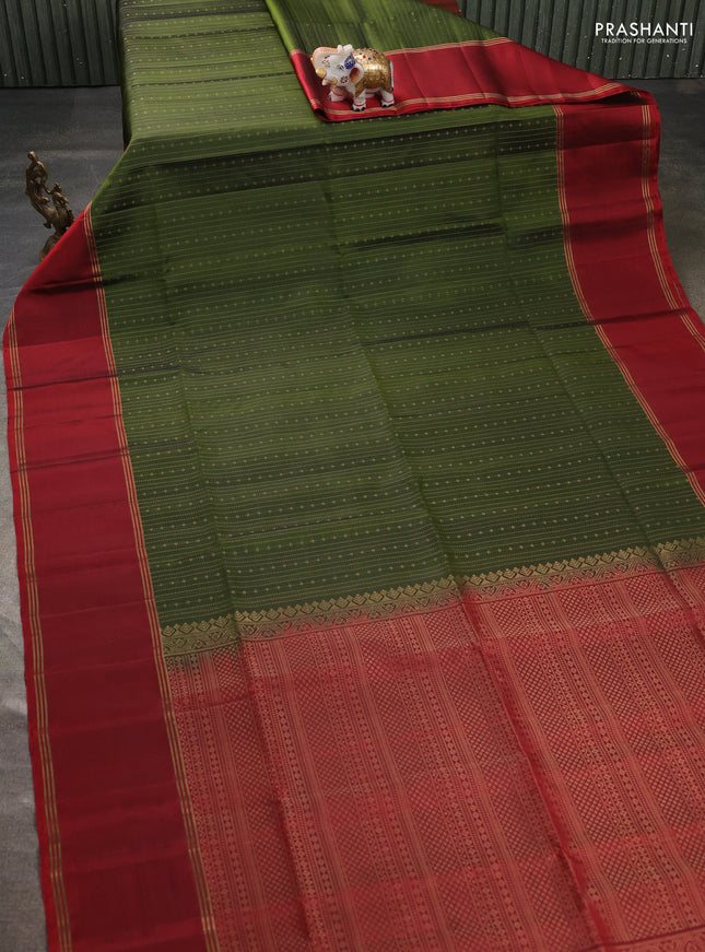 Pure soft silk saree sap green and maroon with allover zari weaves and rettapet zari woven border