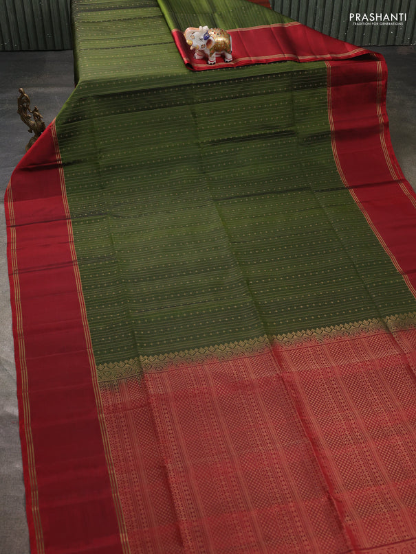 Pure soft silk saree sap green and maroon with allover zari weaves and rettapet zari woven border